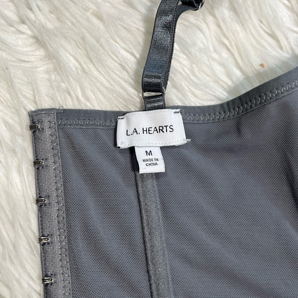 PacSun LA Hearts Lace Trim Mesh Corset Top Gray - Picture 7 of 10